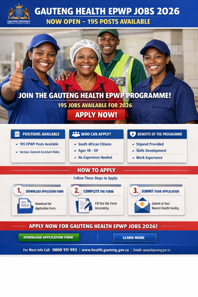Gauteng Health EPWP Jobs 2026 Now Open – 195 Posts Available
